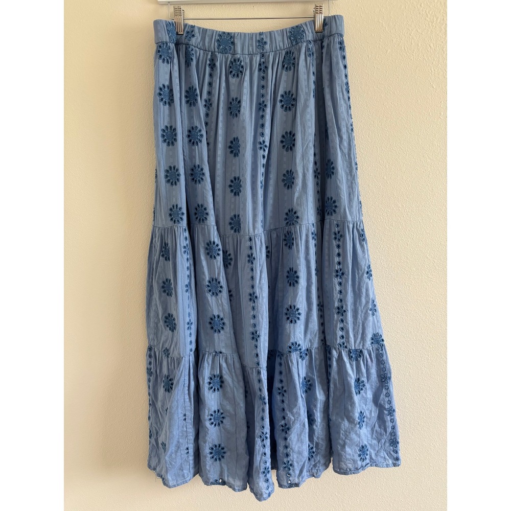 Embroidered Maxi Skirt Women Large Cotton Tiered Coquette Cottagecore Fairy Boho